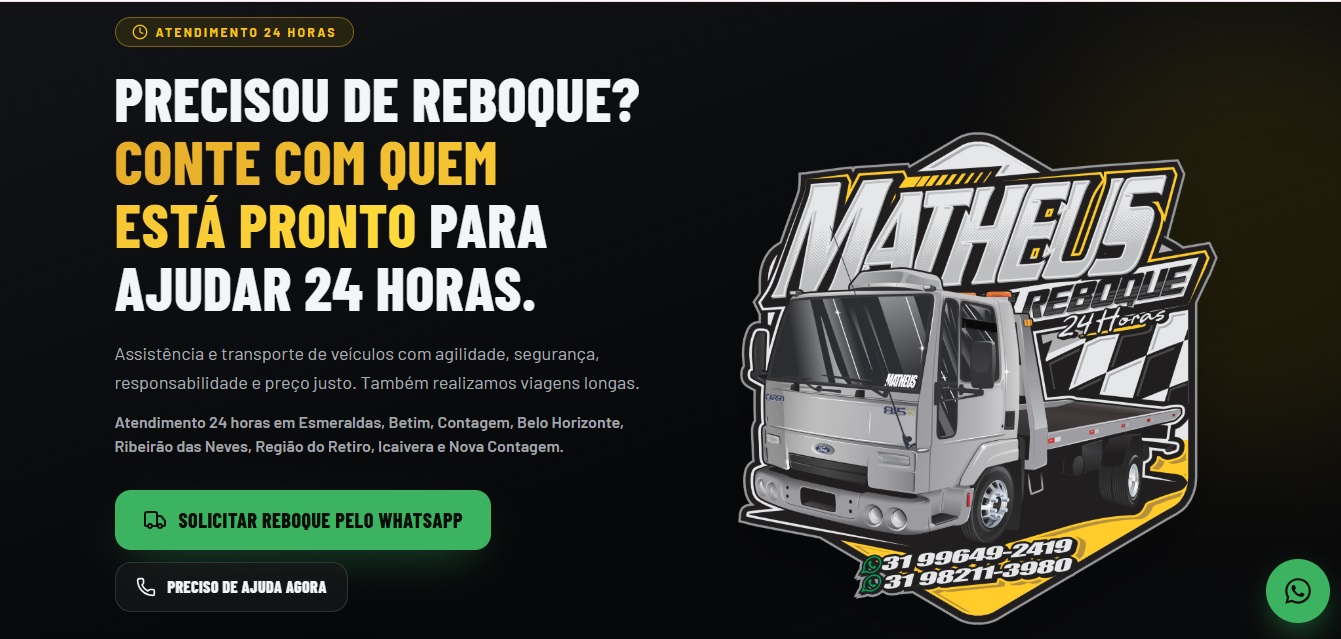 Landing page criada para Matheus Reboque